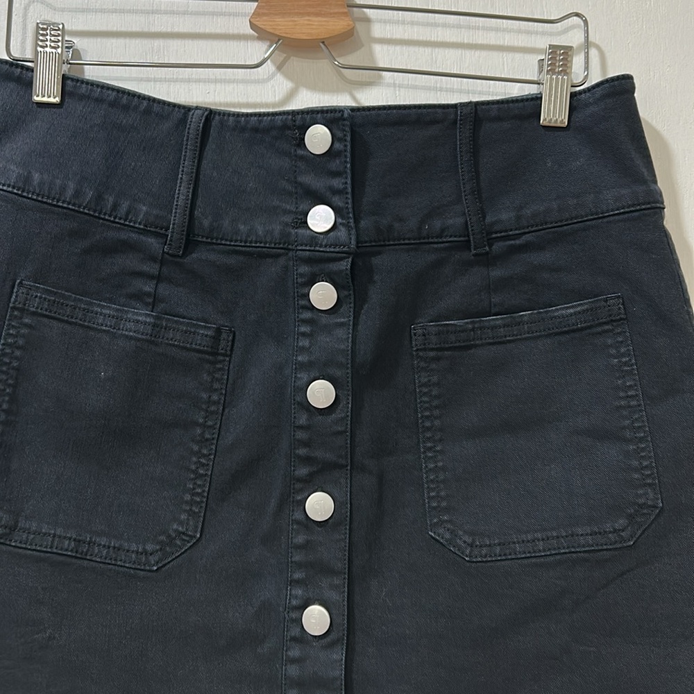PILCRO WOMENS BLACK A LINE MINI SKIRT BUTTON FRONT BLACK Sz 12 - Picture 3 of 8